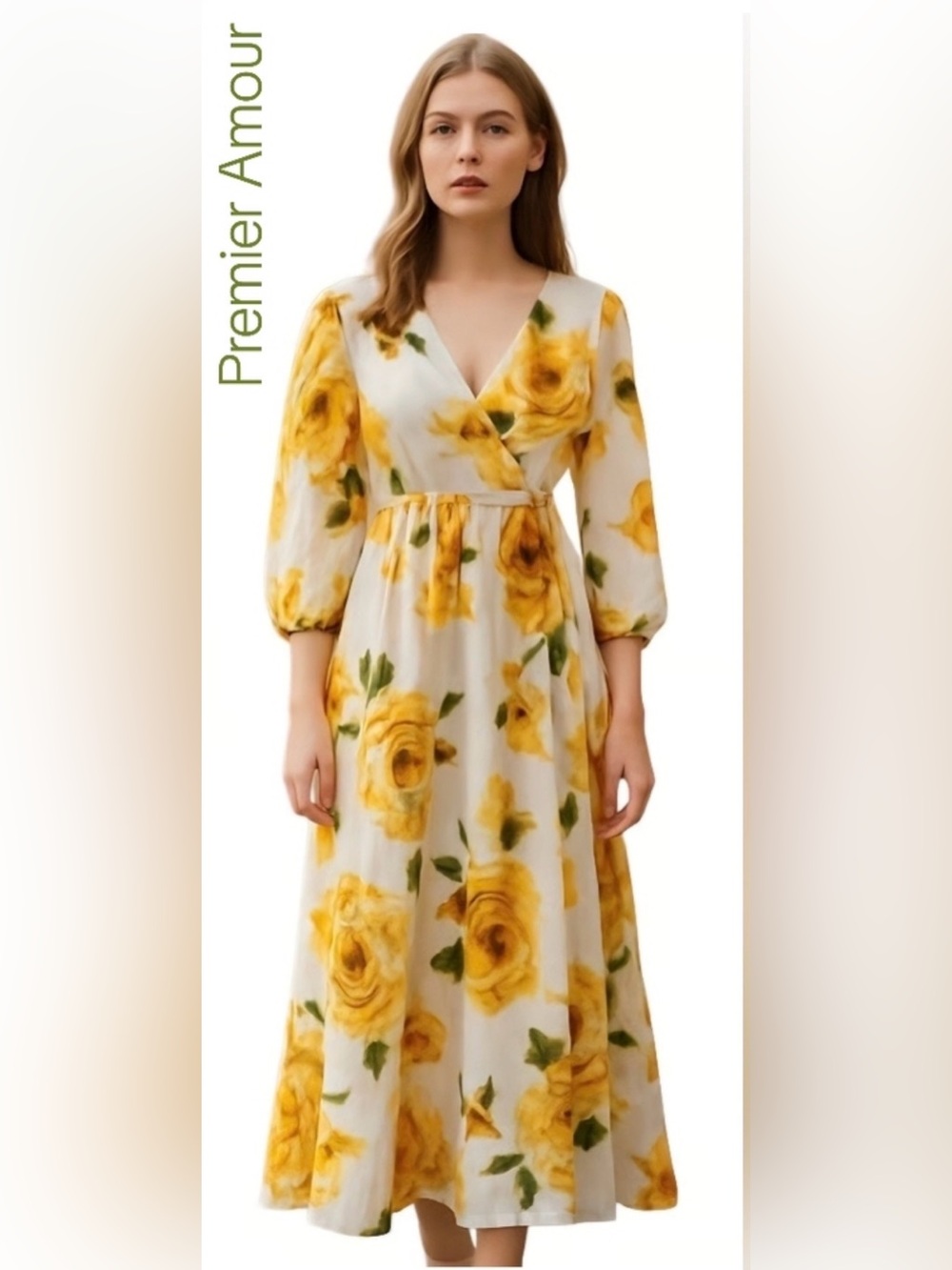 Premier Floral Yellow Wrap Maxi Dress